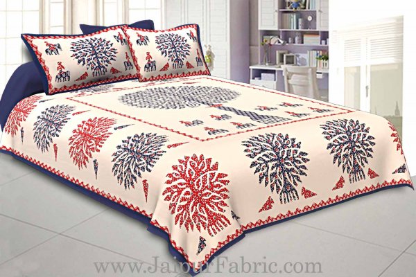 Double Bedsheet Blue Printed Big Tree With Two Pillow Cover