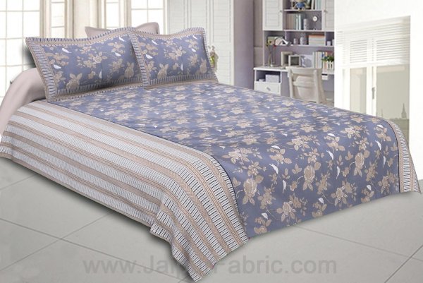 Double Bedsheet Floral Dusty Lava Grey With White Sparrow