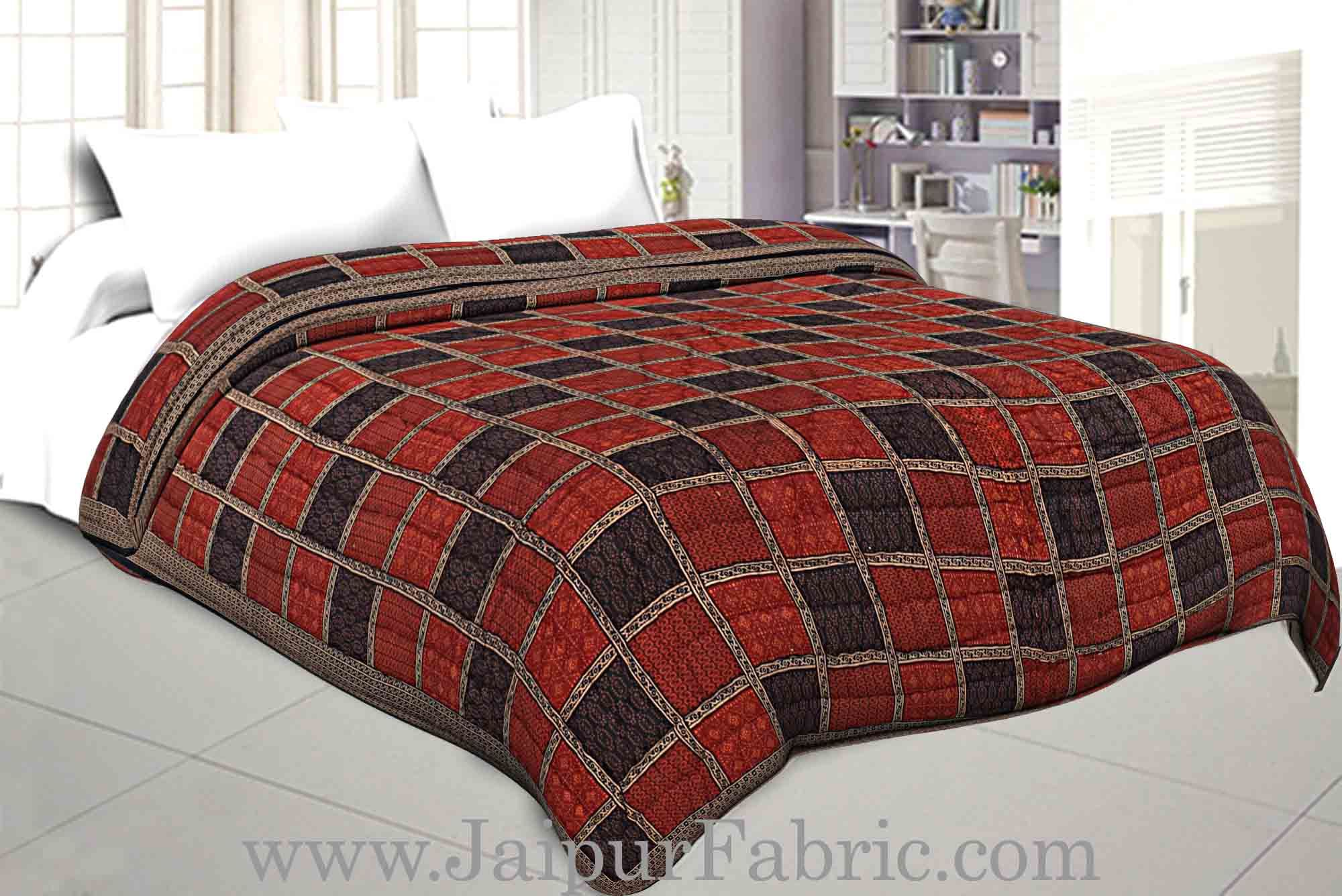 Double Bed Quilt Check & Dabu Print Cotton (Multicolour)