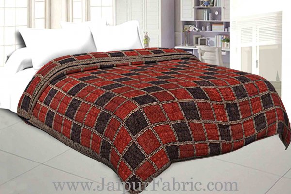 Double Bed Quilt Check &amp; Dabu Print Cotton (Multicolour)