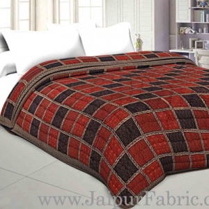 Double Bed Quilt Check &amp; Dabu Print Cotton (Multicolour)