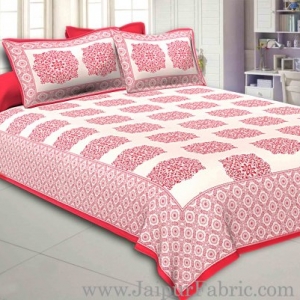 Light Red Border With big Boota Super fine cotton Double bedsheet