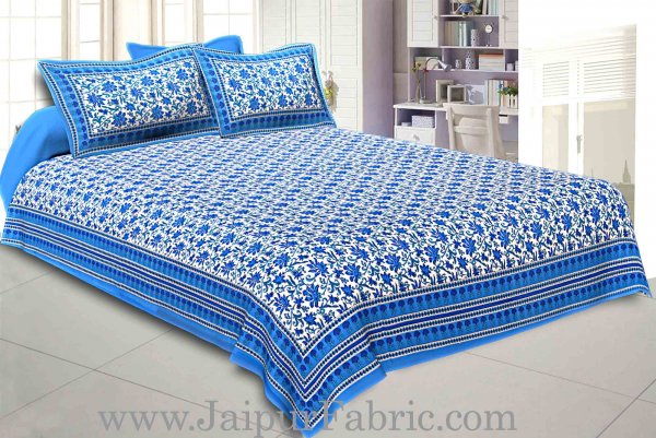 Double Bedsheet Firozi Border Bell Print With Two Pillow Cover