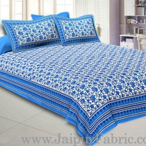 Double Bedsheet Firozi Border Bell Print With Two Pillow Cover