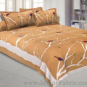 Indian Sparrow Double Bedsheet Brown Color With 2 Pillow covers