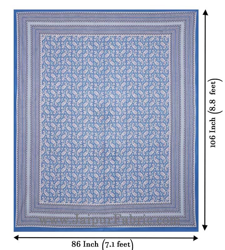 Paisley Double Bedsheet Blue border in super fine cotton with 2 Pillow Covers