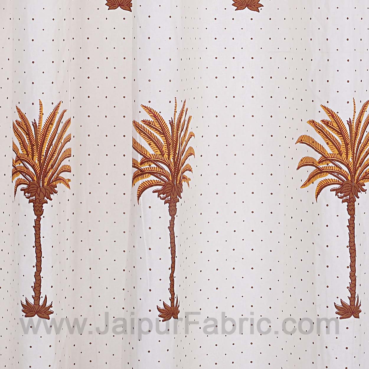 Wood Mustard Palm Polka Cotton Grommet Curtain