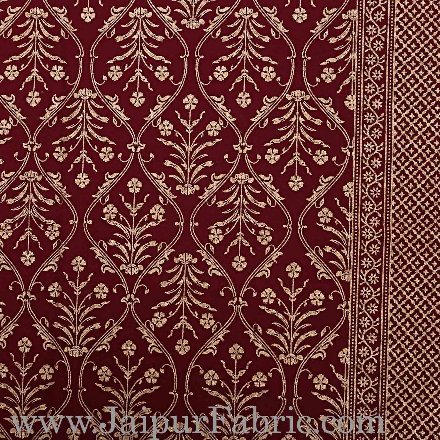Double Bed Sheet  With Shining Gold Print Maroon Base Gold Retro Pattern Super Fine Cotton  Double Bed Sheet