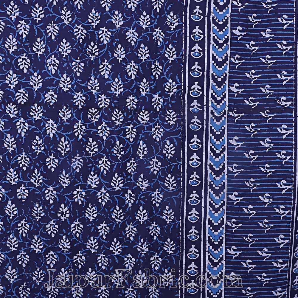 Double Bedsheet Dabu Indigo Dye Navy Blue Hand Block Leaf Print