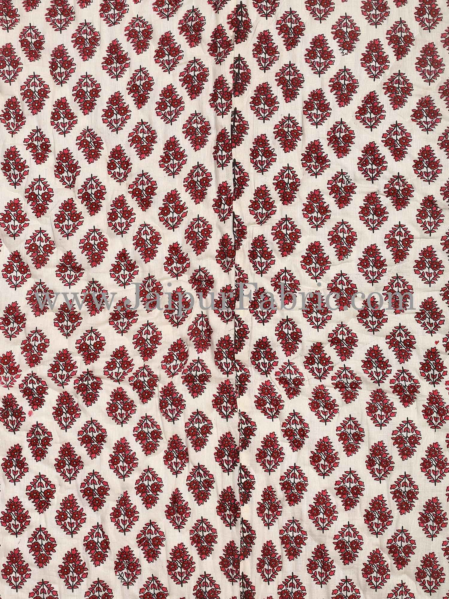 Maroon Border Cream Base With Elephant And Small Booty  Print Both Side  Printed Cotton Double Quilt