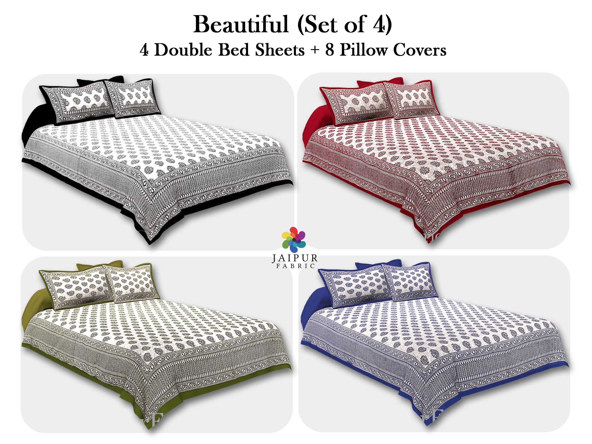 COMBO106 Beautiful Multicolor 4 Bedsheet + 8 Pillow Cover