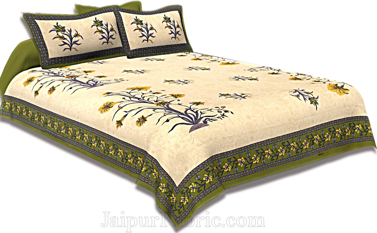 Green Border Tropical keri Design Cotton Double Bed Sheet