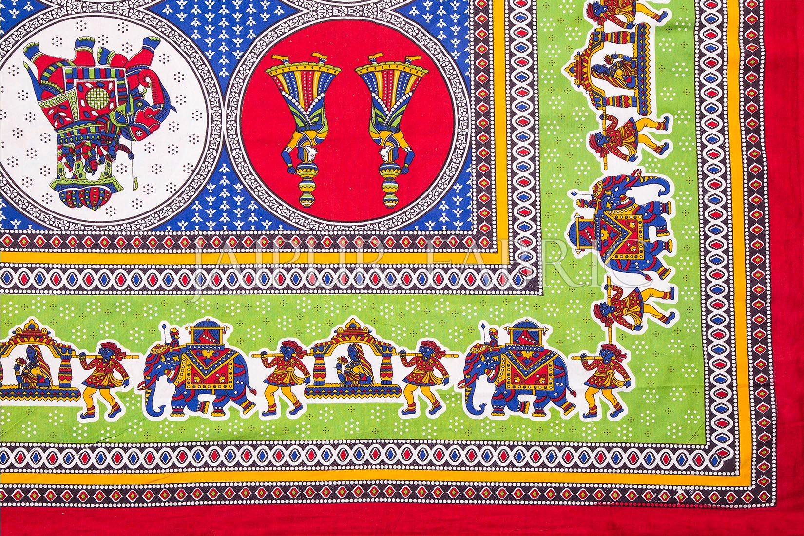 Red Border Jaipri Fat Wedding Print Cotton Double Bed Sheet