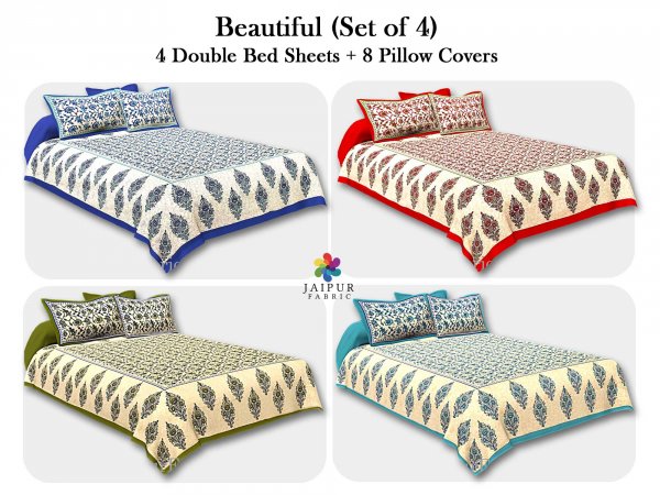 COMBO109 Beautiful Multicolor 4 Bedsheet + 8 Pillow Cover