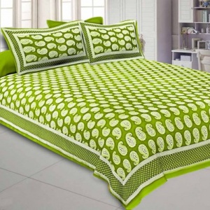 Paisley Double Bedsheet Olive Green Color Fine Cotton With Two Pillow covers