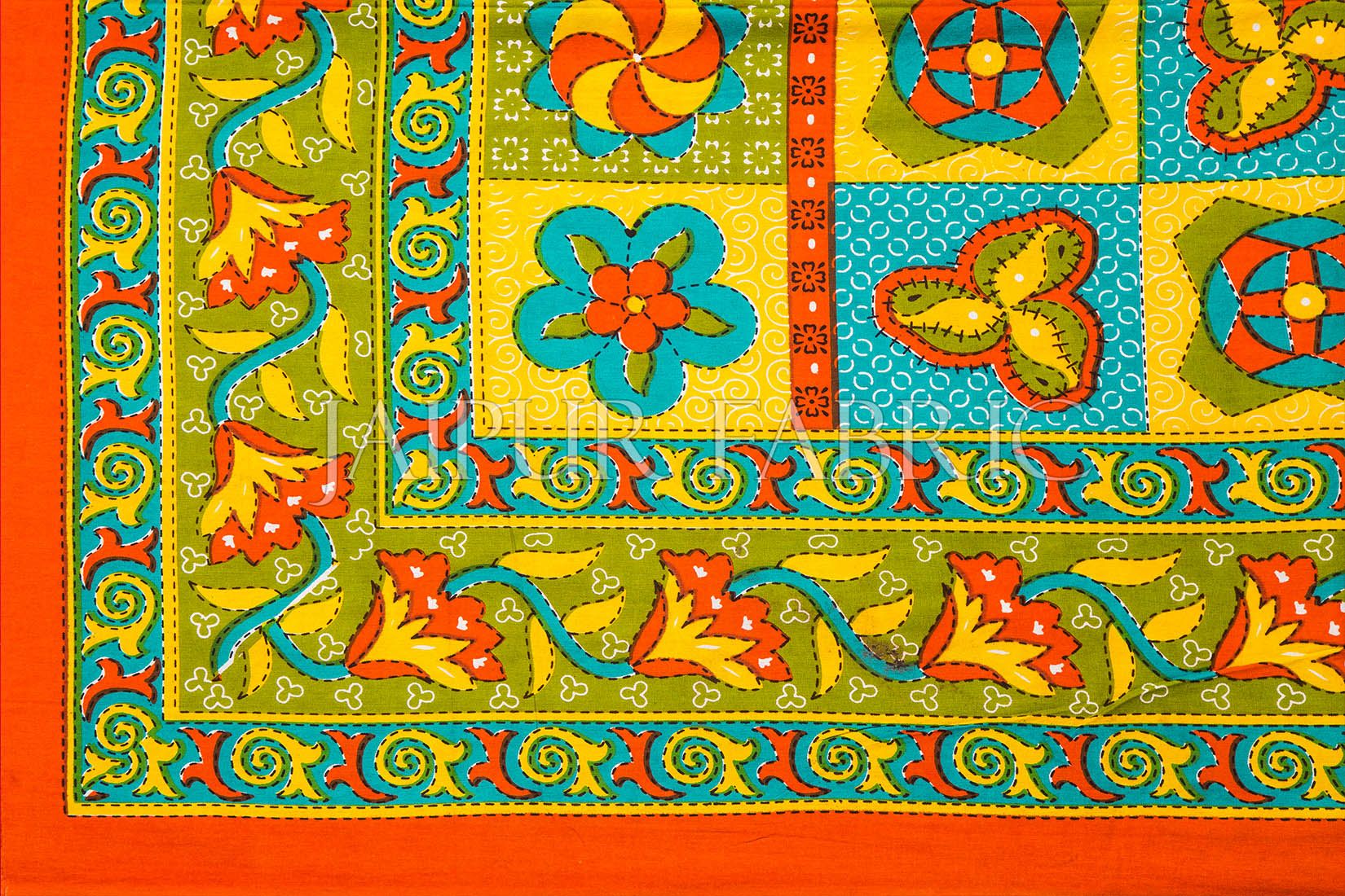 Orange Border Rangoli Print Multi Color Cotton Double Bed Sheet