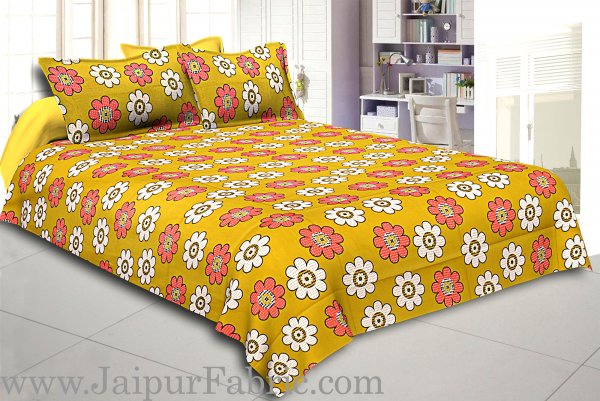 Green Base Dotted Flower Print Double Bed Sheet