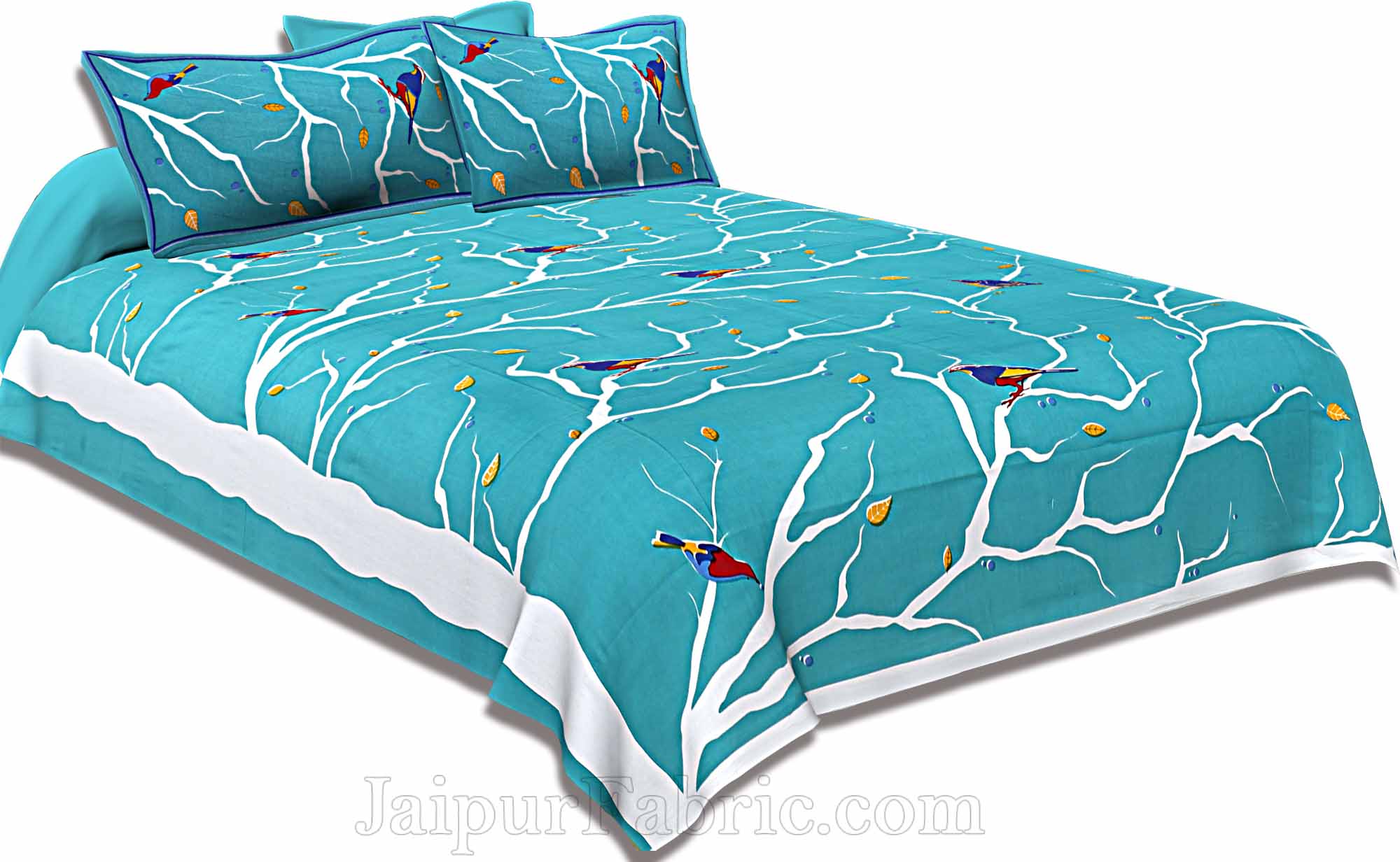 Indian Sparrow Double Bedsheet Sea Green Color With 2 Pillow covers