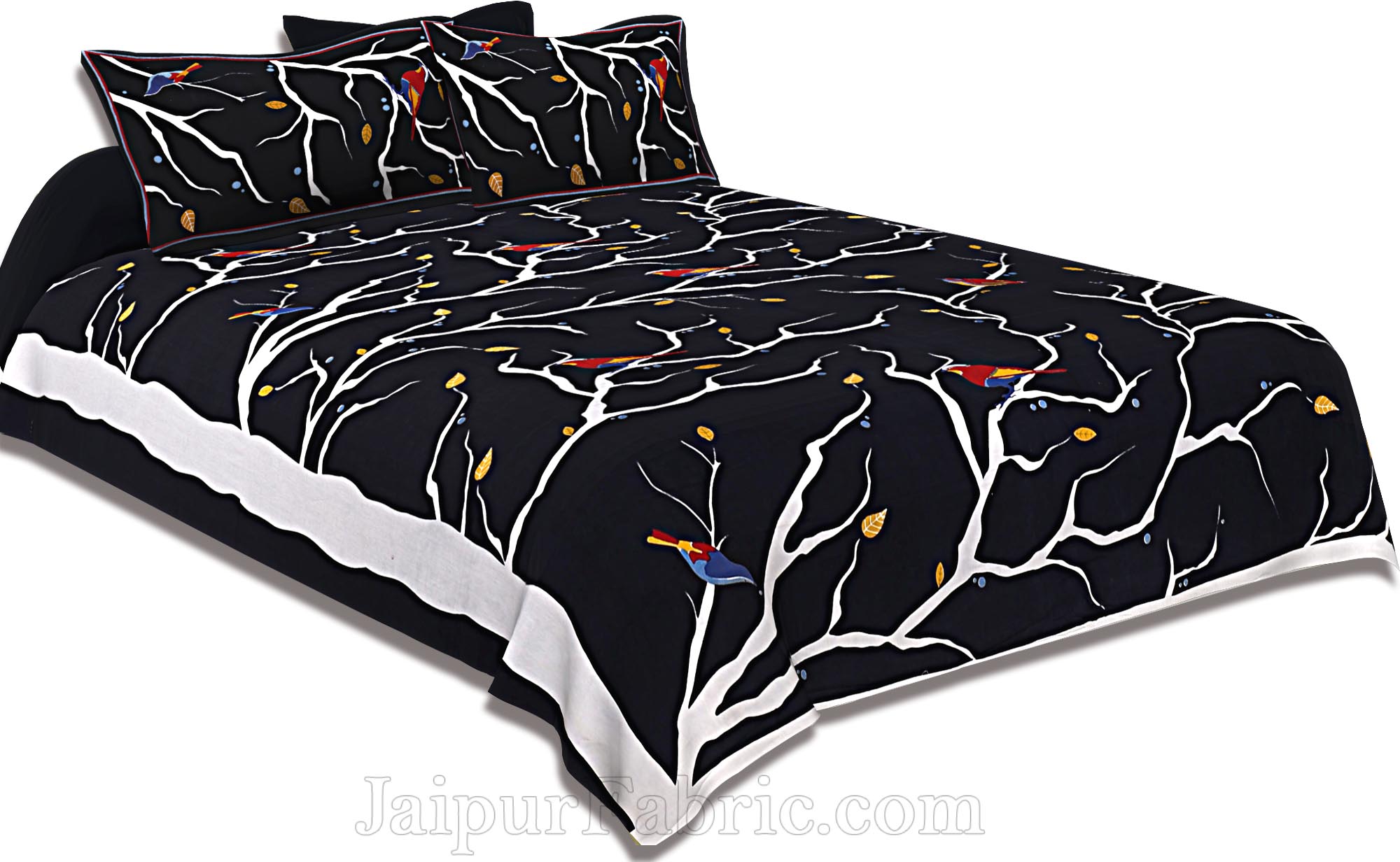 Indian Sparrow Double Bedsheet Black Color With 2 Pillow Covers