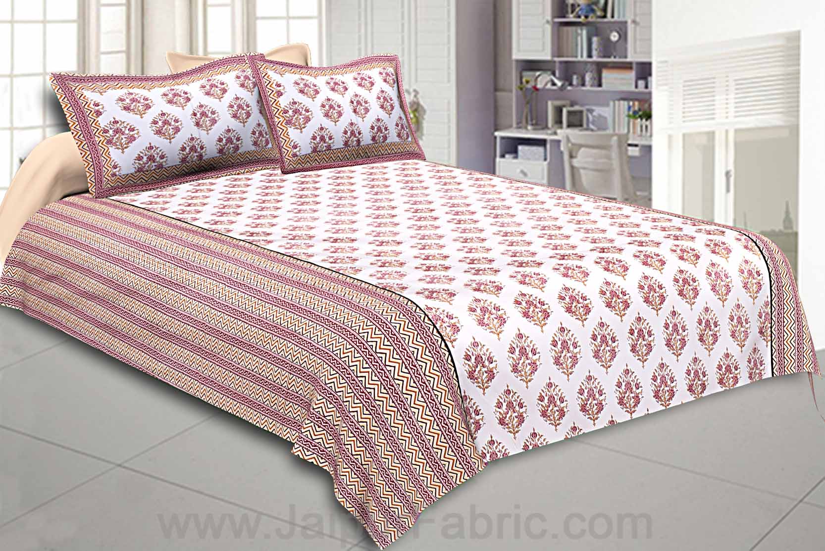 Double Bedsheet Dark Pink Bouquet Design