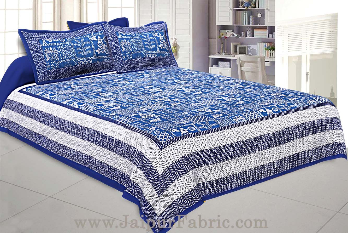 Double Bedsheet Blue Border With Check Print Blue Base