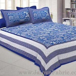 Double Bedsheet Blue Border With Check Print Blue Base