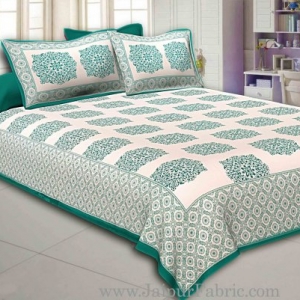 Green Border With big Boota Super fine cotton Double bedsheet