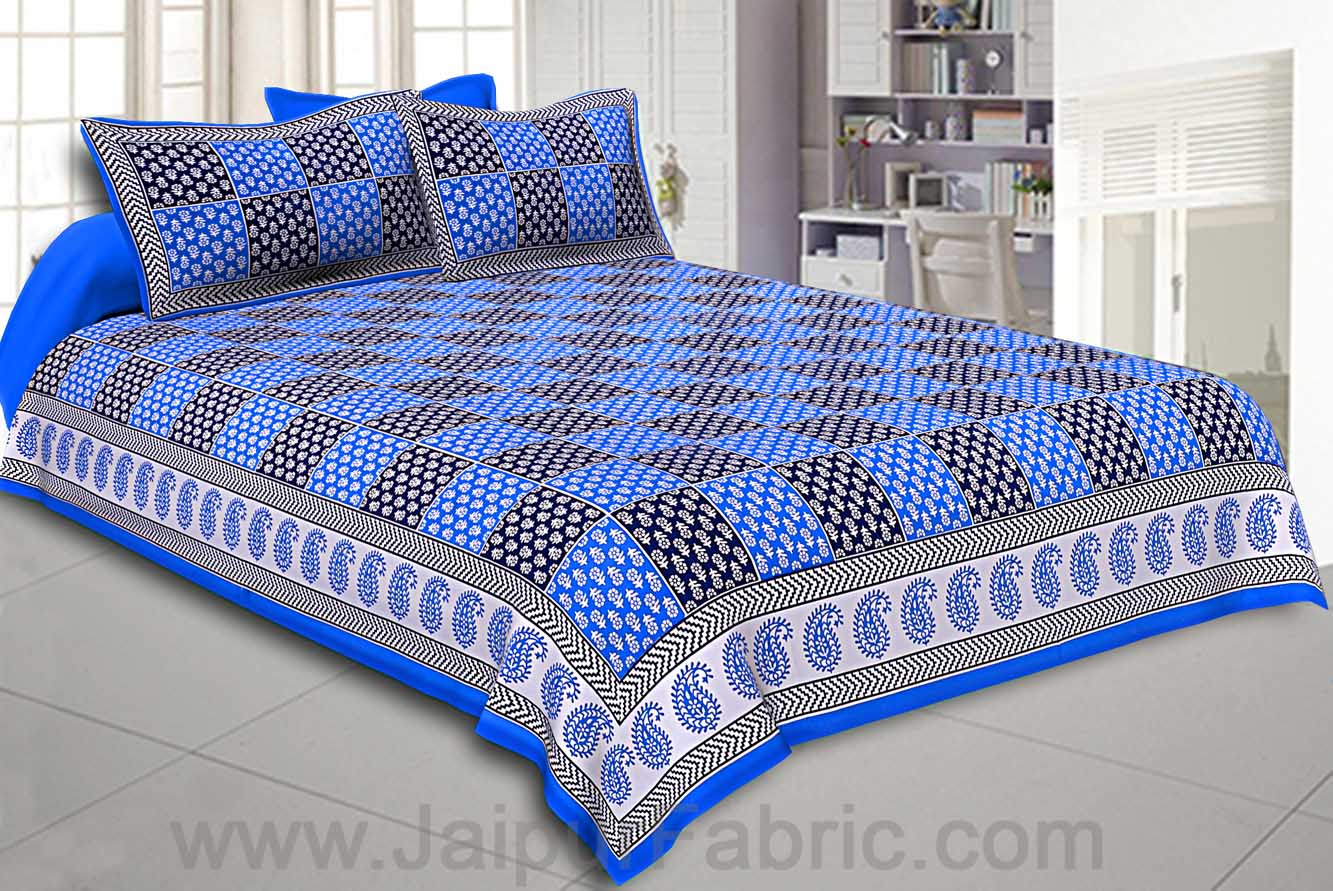 Double Bedsheet Royal Blue Fine Cotton Checkerd Design