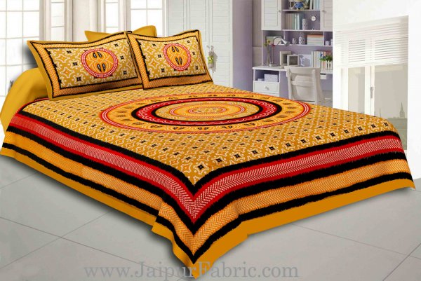 Brown Border Bandhej and Rangoli Print Cotton Double Bed Sheet With Two Pillow Cover