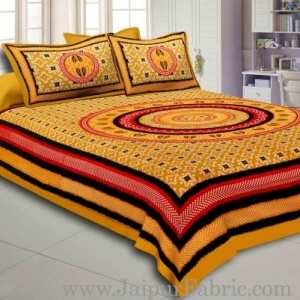 Brown Border Bandhej and Rangoli Print Cotton Double Bed Sheet With Two Pillow Cover