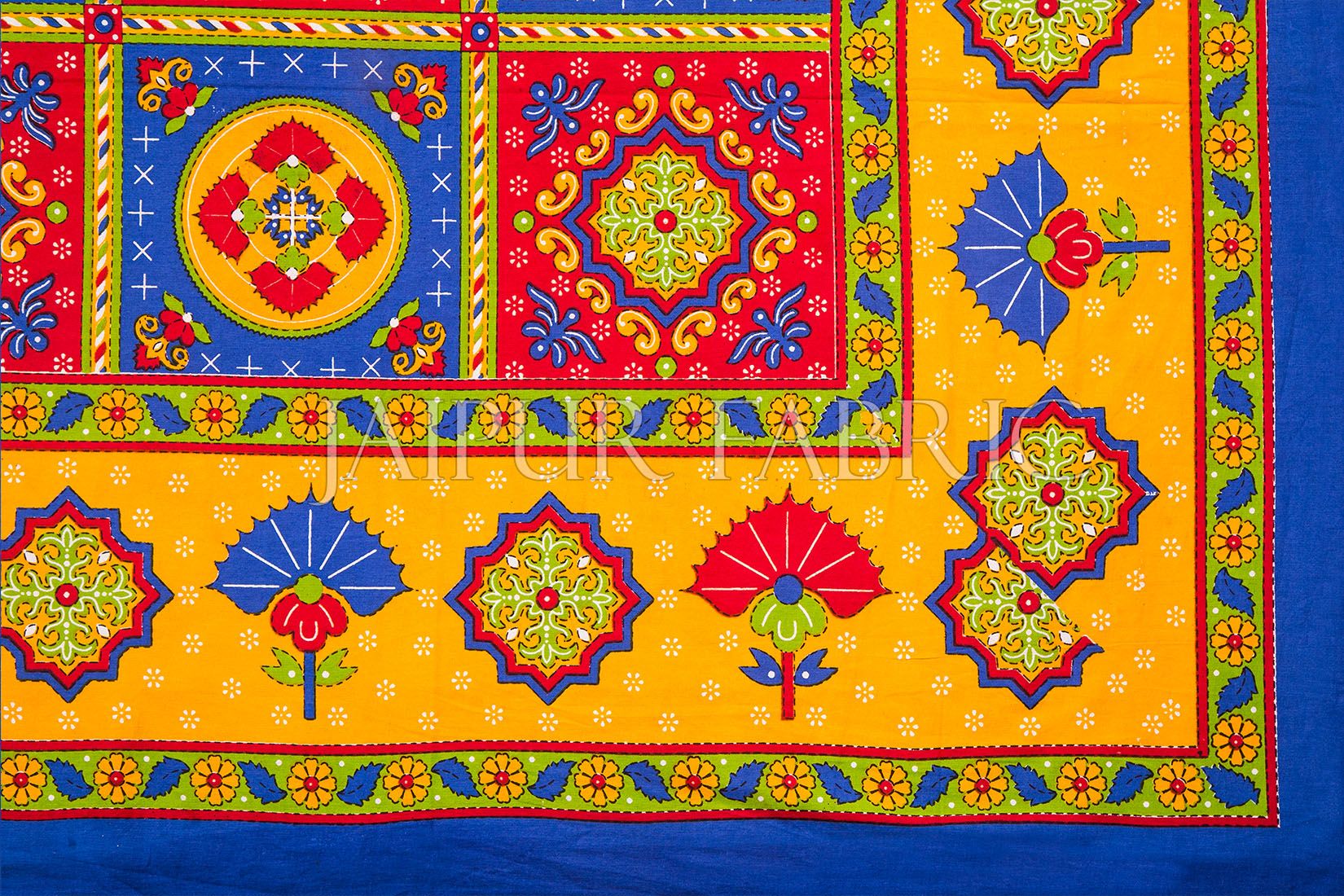 Blue Royal Jaipuri Print Cotton Double Bed Sheet