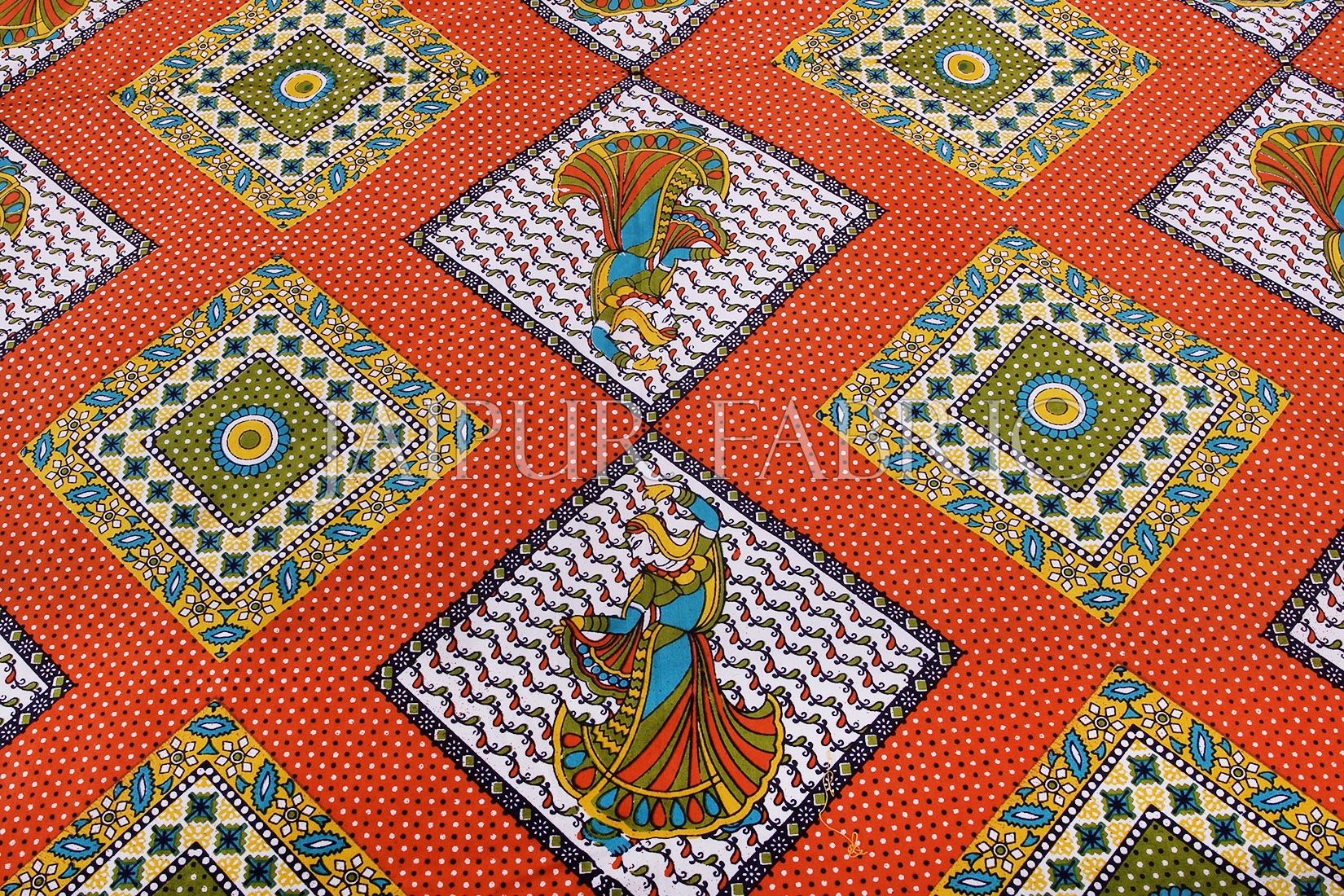 Red and Orange Border With Beige Color Design Double Cotton Bed Sheet