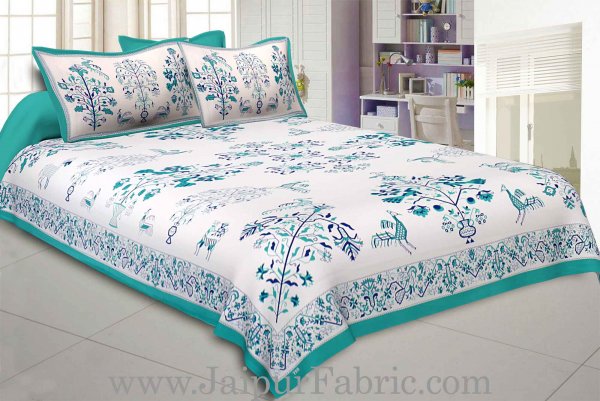 Seagreen Drawing Double Bedsheet