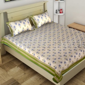 Green Border Trellis Base Floral Printed Cotton Single Bed Sheet