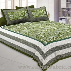 Double Bedsheet Green Border With Check Print Green Base