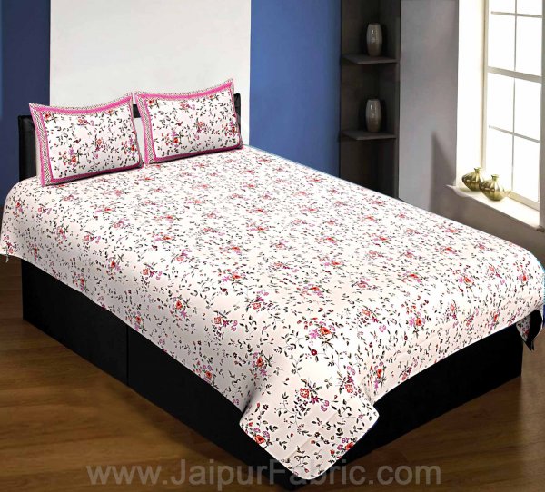 Pure Cotton 240 TC Single bedsheet in pink seamless floral print