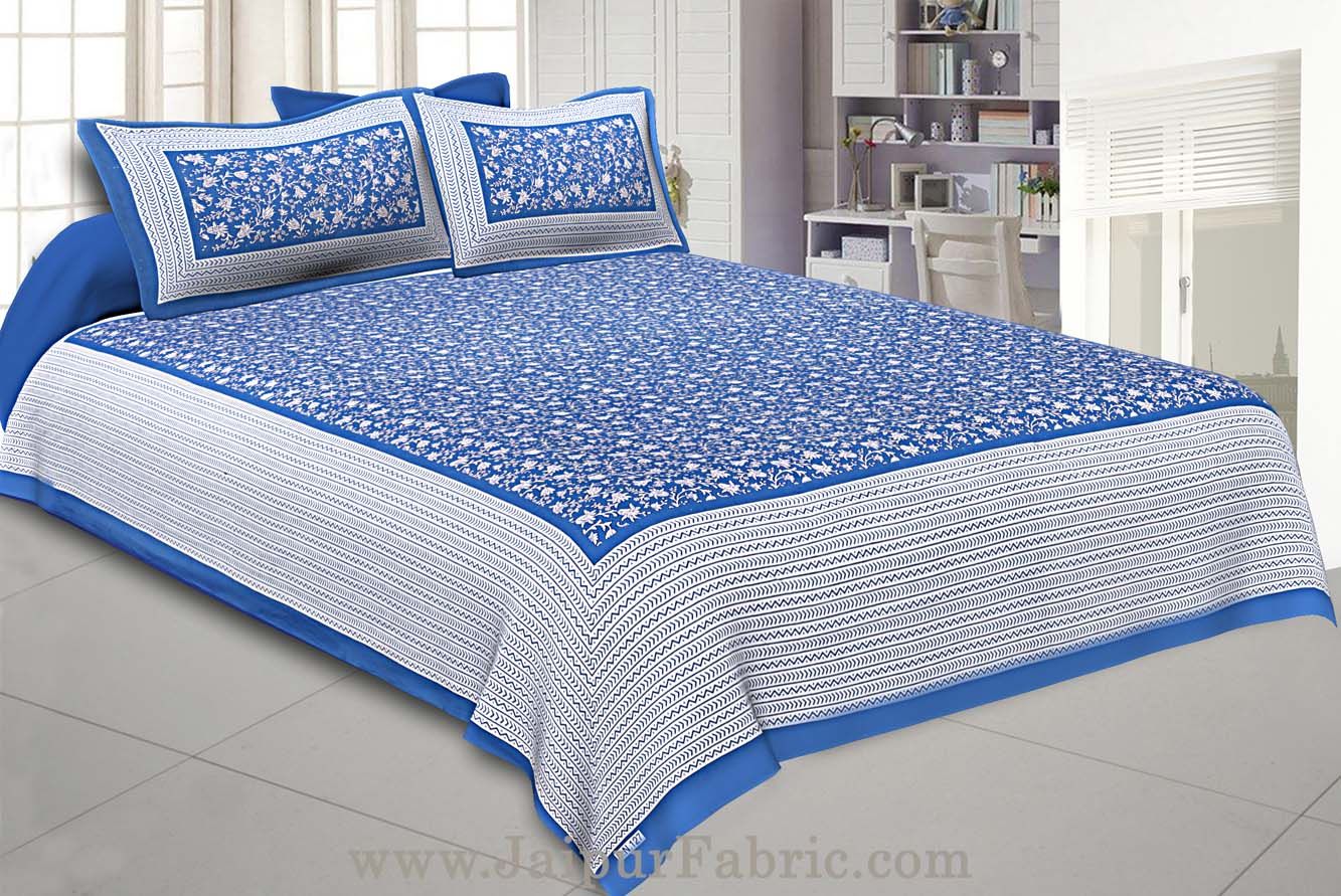 Floral Double Bedsheet Blue base with 2 Pillow Covers