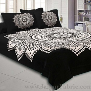 Big Rangoli Print Black &amp; White Bedsheet