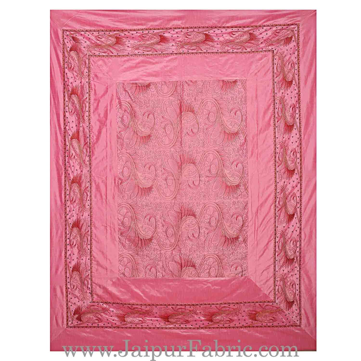 silk Bed Sheet  Pink Color With Lace Work Superfine bed cover
