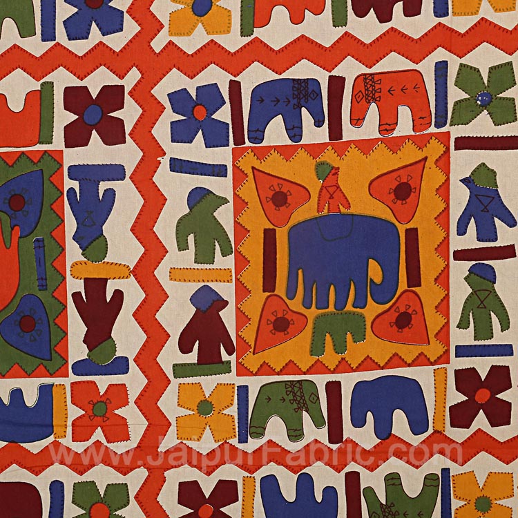 Orange Border Elephant Pattern Screen Print Double Bed Sheet