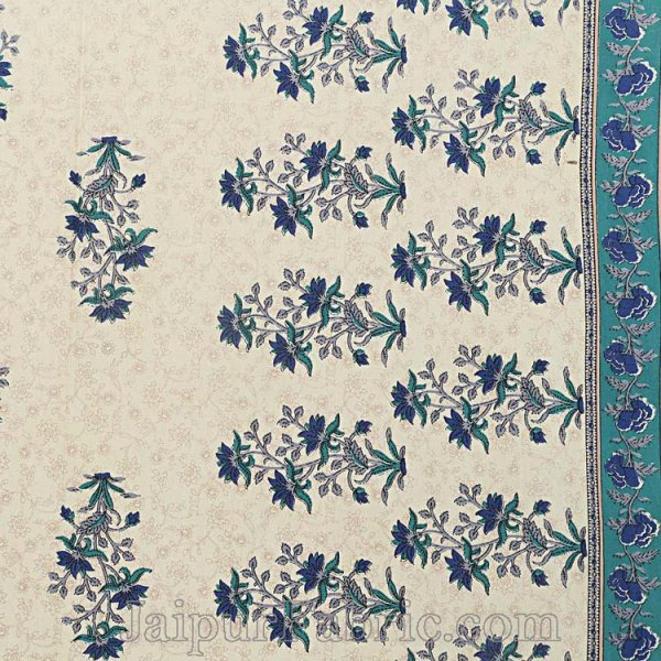 Double Bedsheet Blue Border Vintage Floral Print