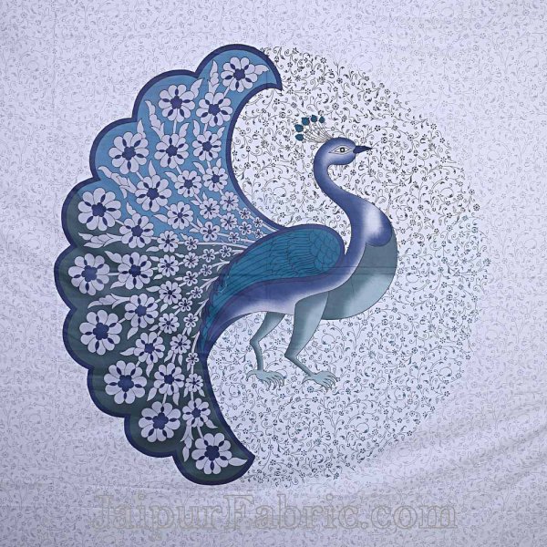 Twill Cotton Bedsheet Dancing Blue Peacock