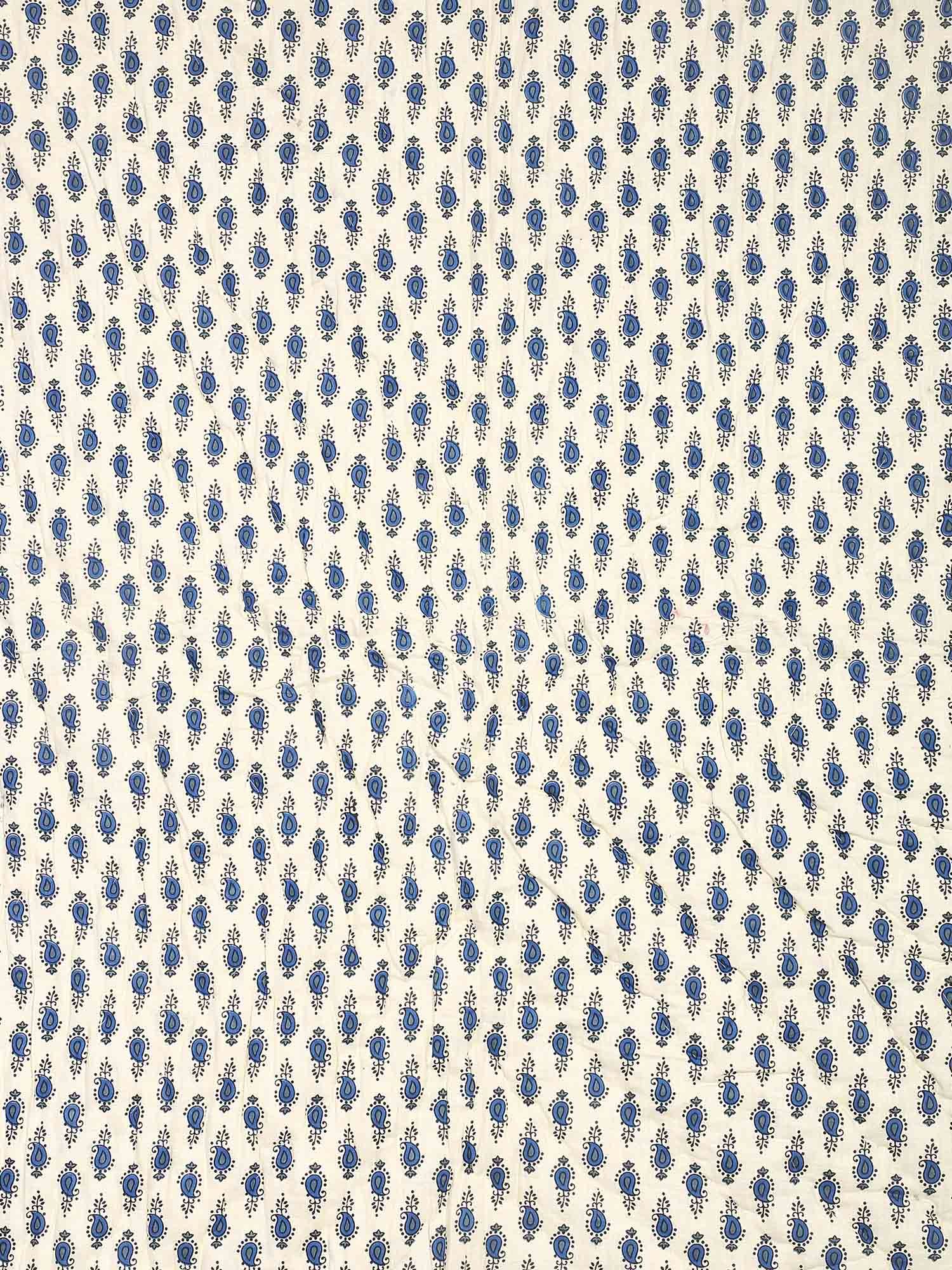Cream Base Blue Border With Small Booty Print Both Side Printed Cotton Single Quilt