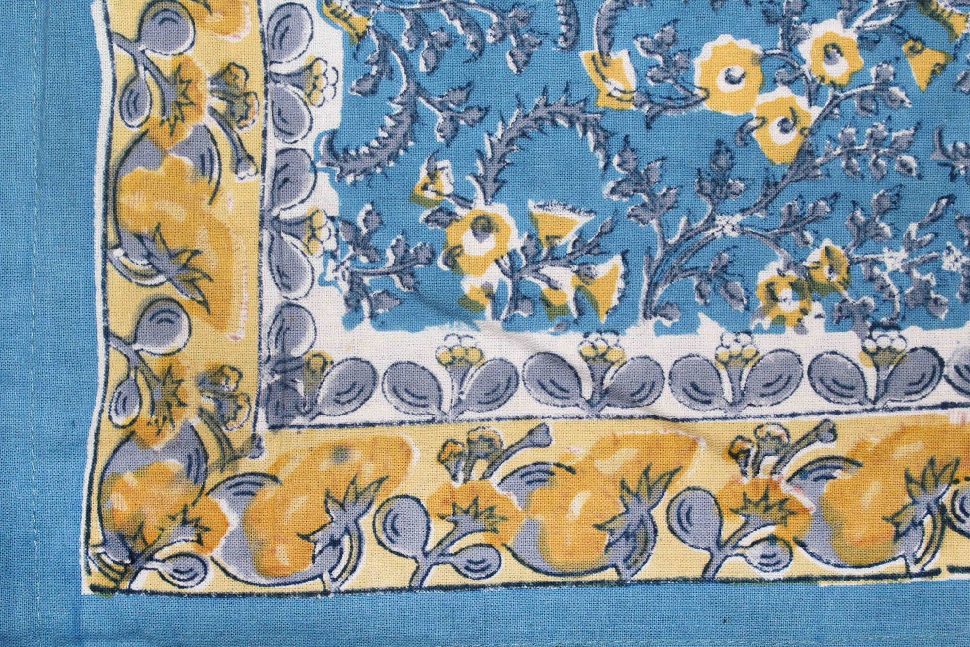 Blue with White Base Flower Hand Block Print Double Bed Sheet