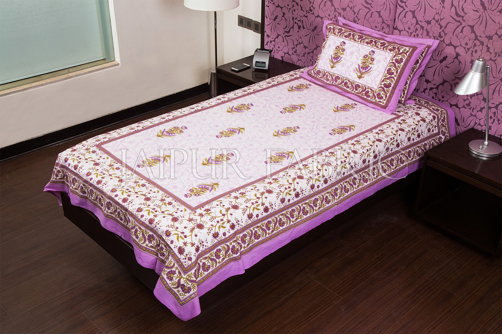 Purple Floral Print Cotton Single Bed Sheet