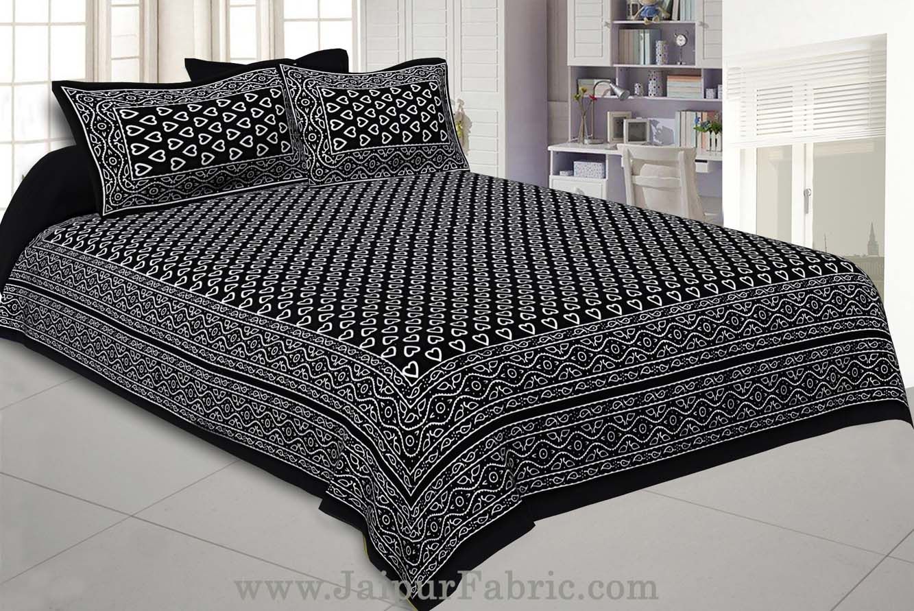 Black Hearts Double Bedsheet With 2 Pillow covers