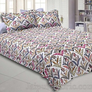 Seamless Geometric Floral Print Twill Cotton Pink Double Bedsheet