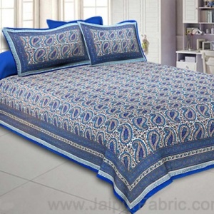 Brilliant Blue Gold Paisley Double Bedsheet