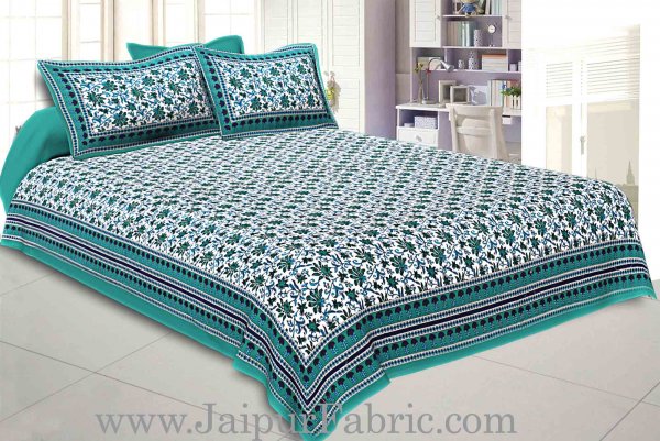 Double Bedsheet Sea Green Border Bell Perint With Two Pillow Cover
