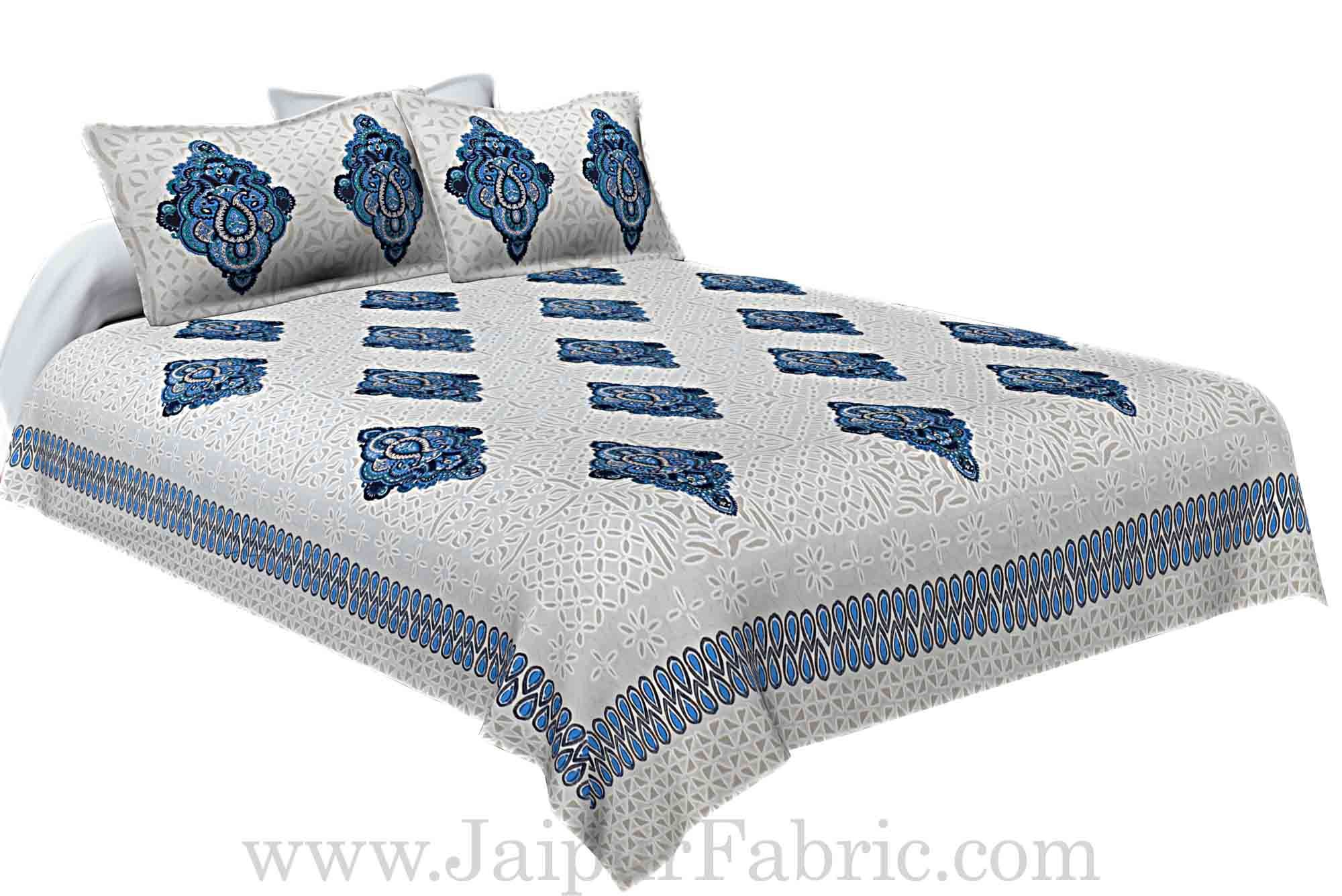 Double Bed Sheet White  Base With boota  Block  Print Super Fine Cotton